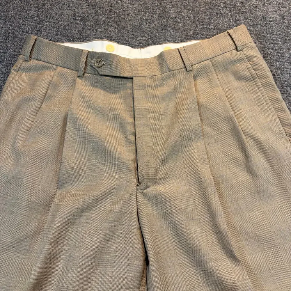 Vintage Brooks Brothers Tan Plaid Wool Suit Mens 42R 2 Piece Set Blazer Pants